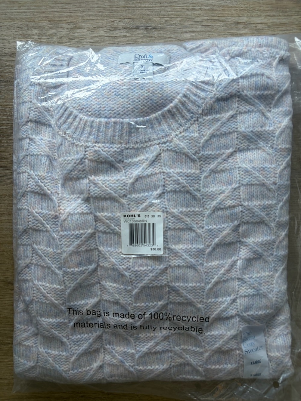 NWT Croft & Barrow Cozy Leafy Crew Sweater XL